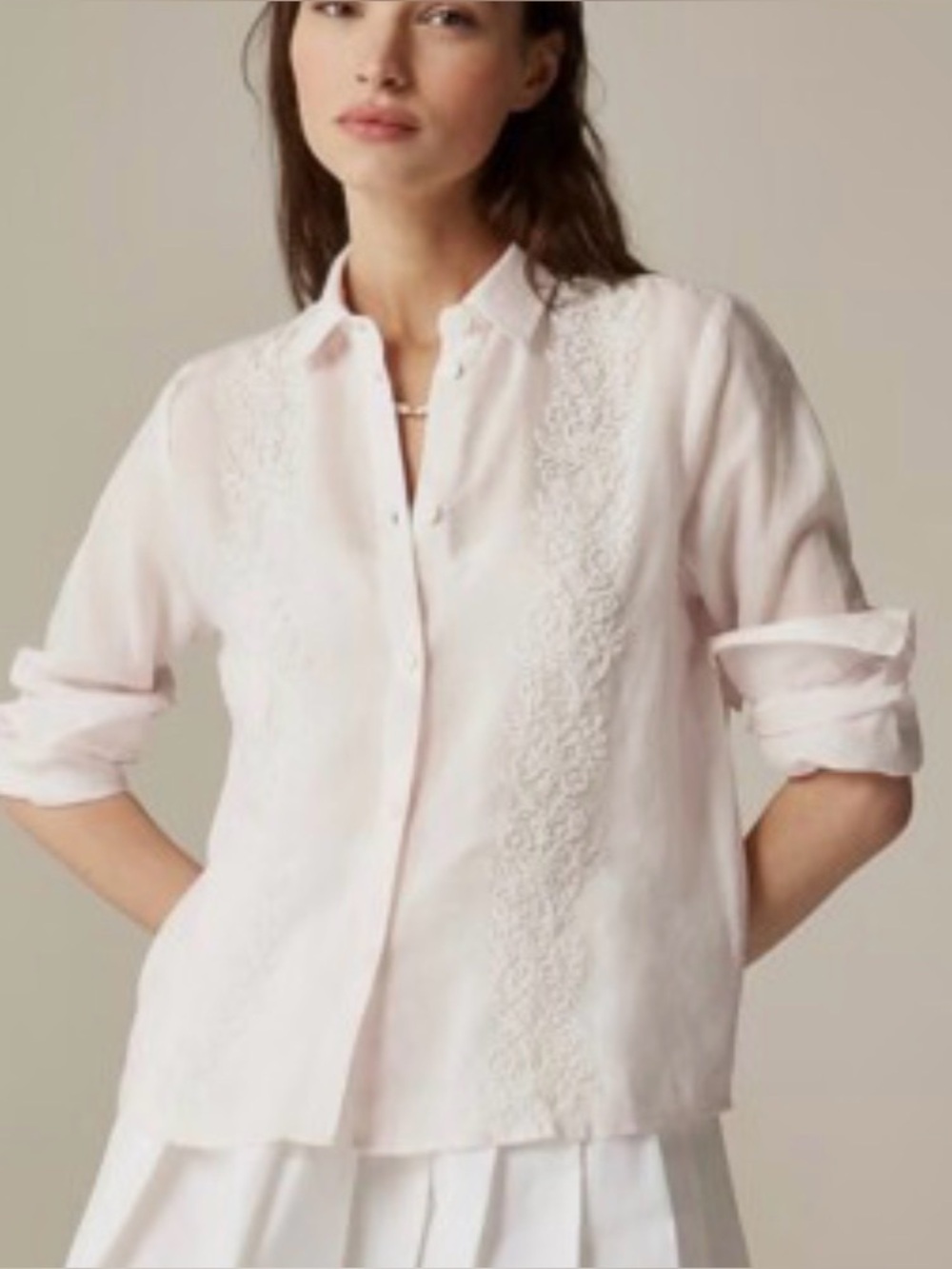 NEW! J. Crew Collection Light Pink beaded Button-Front Women’s Top ramie size 16